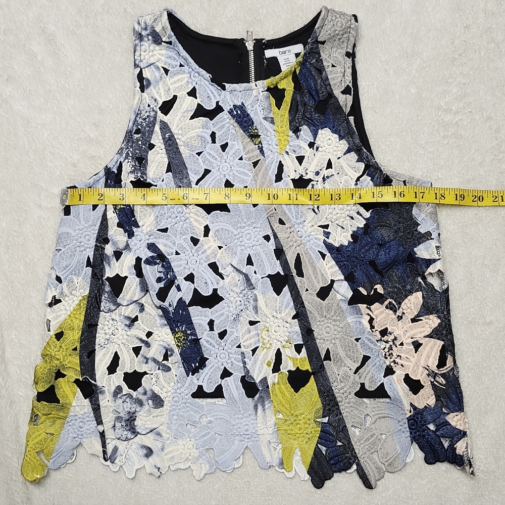 • Bar III Women's Blue Multicolor Floral Print Sleeveless Embroidered Top Medium - Picture 8 of 11